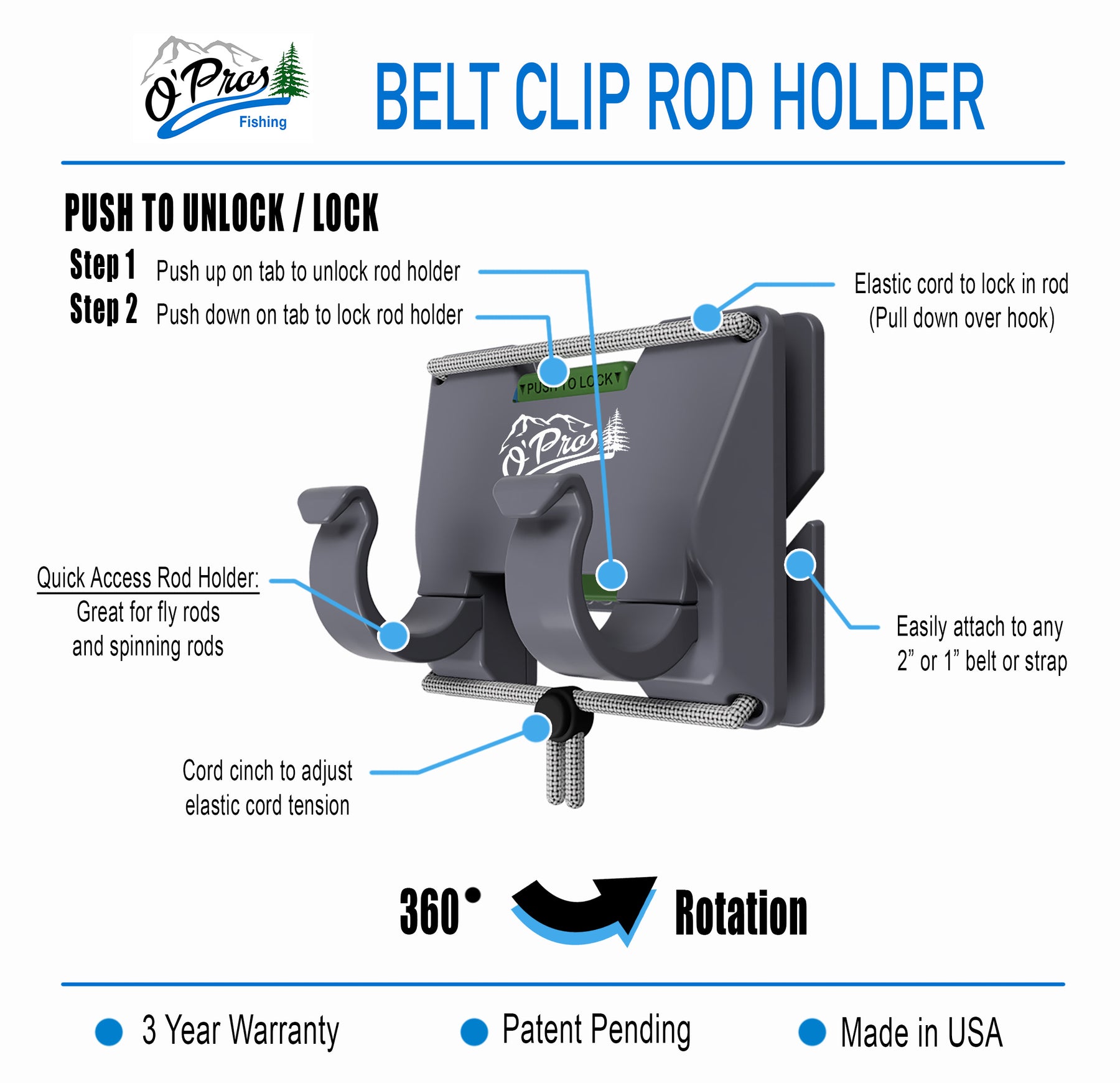 Belt Clip Rod Holder with slide lock - Mossy Oak Elements Agua Camo –  O'Pros Fly Fishing